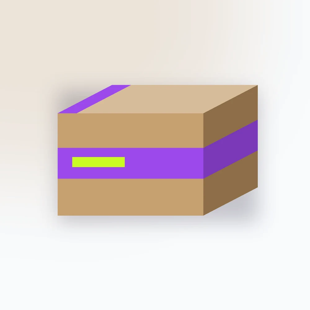 Ilustración de una caja de delivery cerrada con una faja de papel impresa